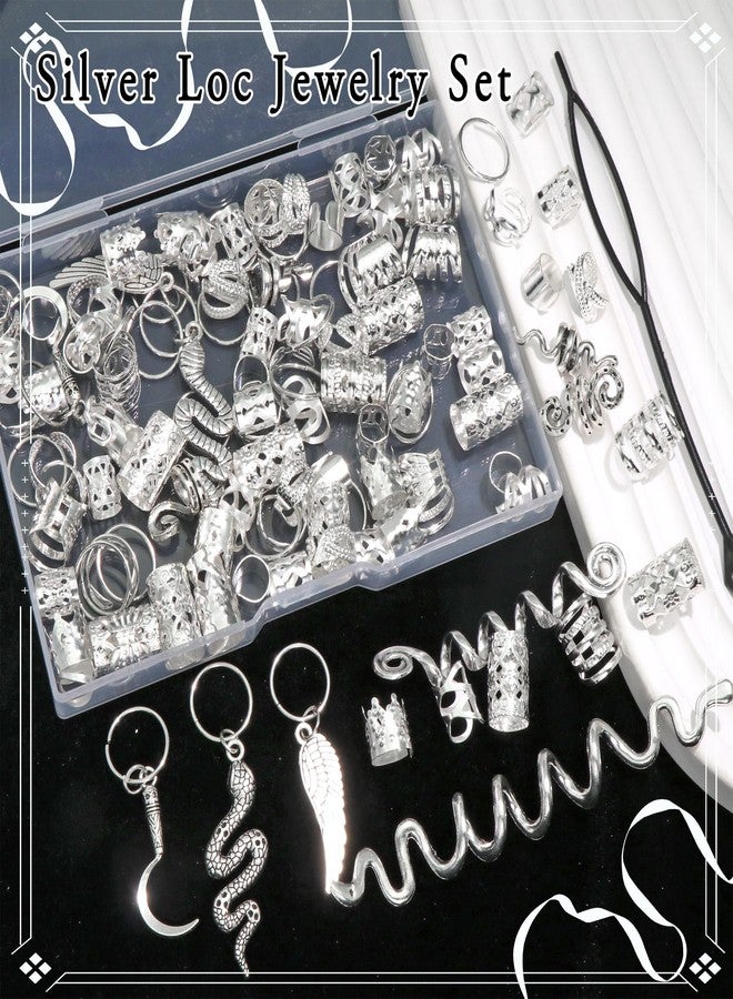VENOFEN 122PCS Silver Hair Jewelry Snake Loc Charms Braids Clips Multi Style Hair Cuffs Rings Metal Dreadlock Beads Accessories Decoration for Women and Men - Image 2